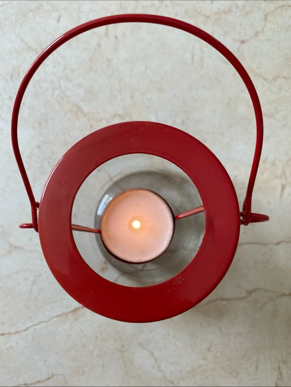 VINTAGE Red Glass Hanging Tea Light Lantern